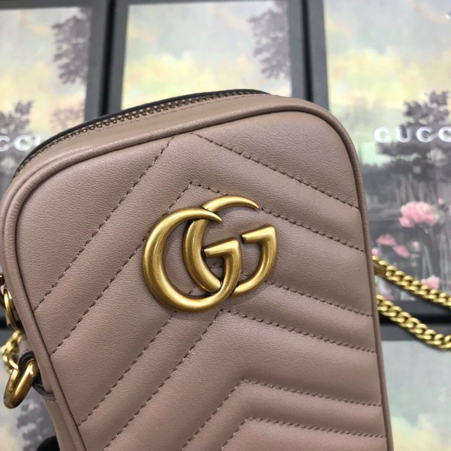 Gucci女包 598597 古馳2020新款女包 Gucci奶茶色牛皮手機包  gqy1161